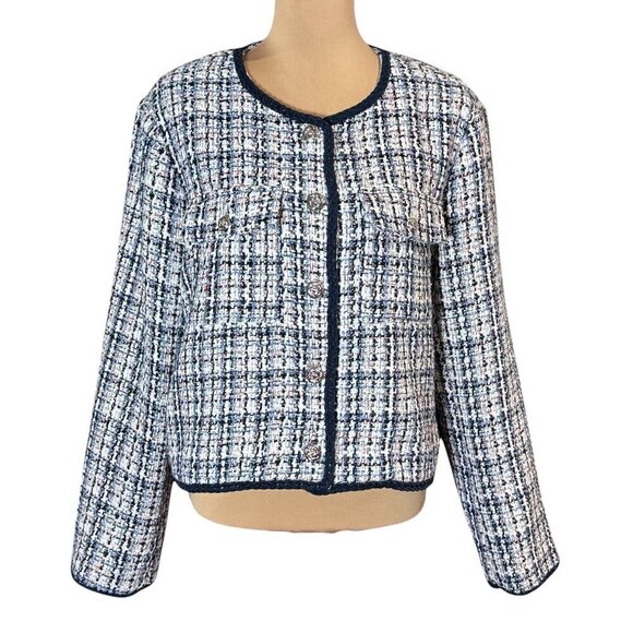 NWOT AQUA Tweed BlazerJacket Sz.XXL Navy Blue White Career Professional Classic - Picture 4 of 14